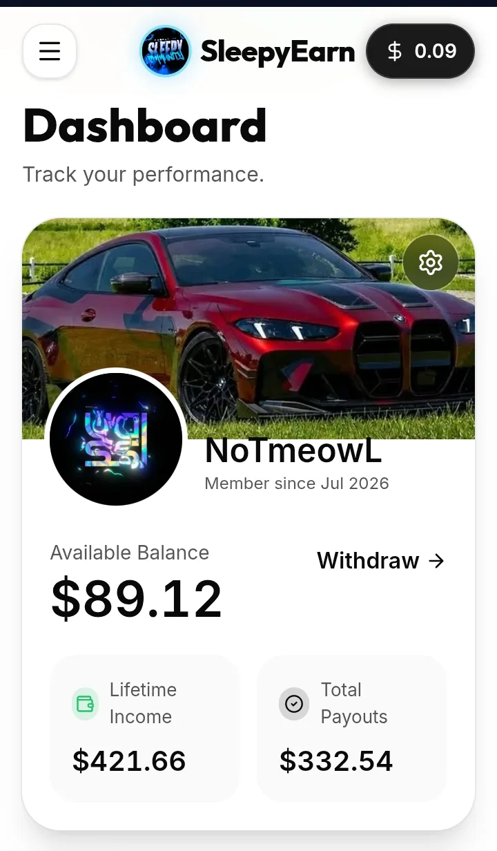 Sleepylinks dashboard preview